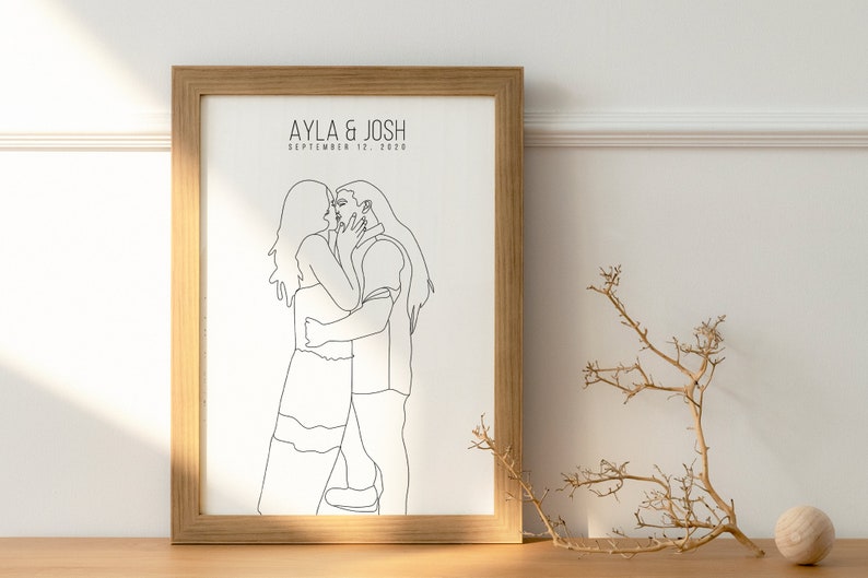 PAPER ANNIVERSARY gift for couple, Wedding anniversary, 1st anniversary, Custom anniversary gift, Couple portrait, Gift for husbanddigital imagem 4