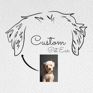 Pet ears custom line drawing, custom pet ear outline drawing, Cat one line dog memorial, Custom ear tattoo design, Gifts for pets