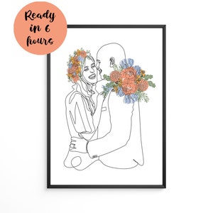 CUSTOM LINE PORTRAIT, Line art illustration, Personalized line drawing from photo, Custom couple portrait, Personalized gifts (Digital )