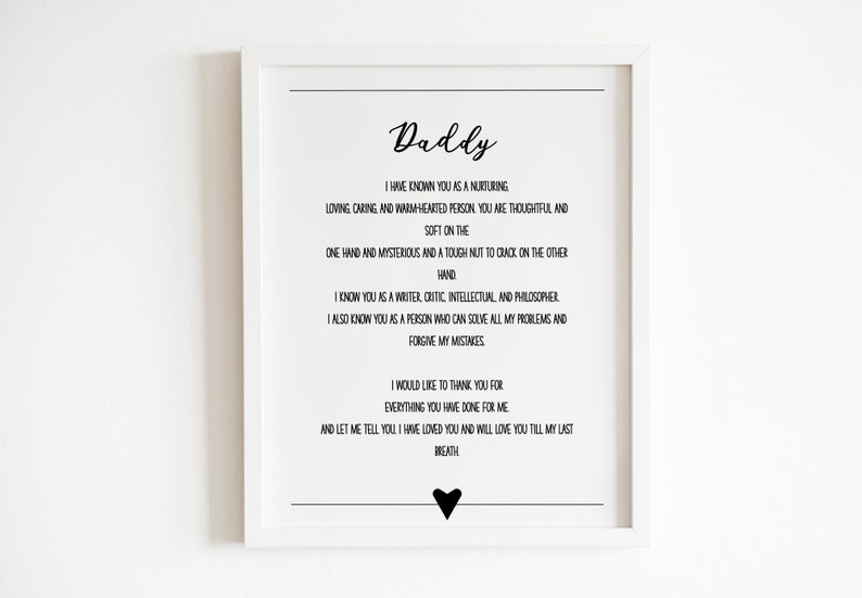 A Letter to Father Heartfelt Father Gift Gift from Daughter Daddy Poem A4 Fathers Day Gift, Daddy Birthday Gift DIGITAL DOWNLOAD image 4