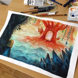 FINE ART « La puerta » edición limitada Giclée Print. Pintura ilustrada de acuarela. 3 tamaños disponibles.