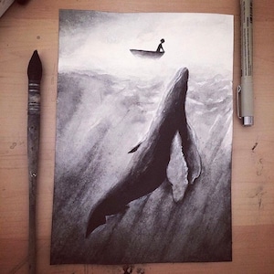 FINE ART « Beautiful meeting » limited edition Giclée Print. Encre de Chine illustration painting. 3 sizes available.