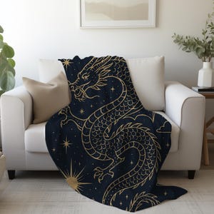 Celestial Dragon Velveteen Plush Throw Blanket: Starry Night Decor