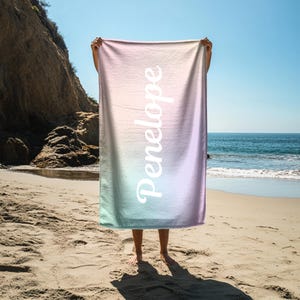 Personalized Rainbow Beach Towel: Custom Name Summer Accessory