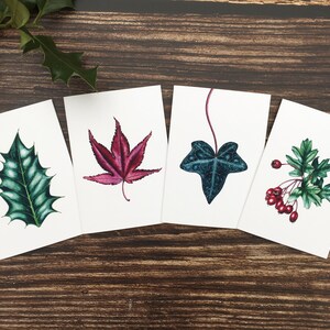 Jeu de mini cartes - Feuilles de la saison - Lot de 4 mini cartes et enveloppes - Cartes de saison - Cartes de voeux vierges