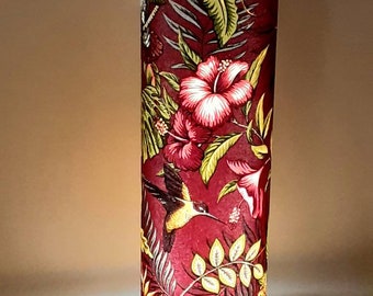 Hummingbird Tall Floor lamp Bespoke cranberry red hummingbirds, toucans and flowers fabric -Decorative Light