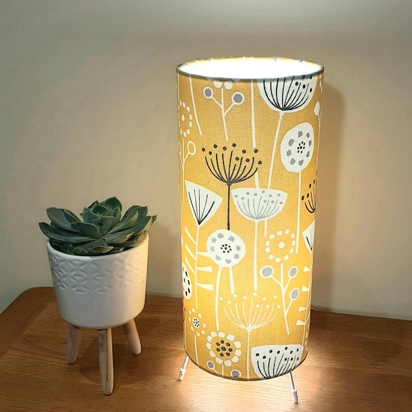 Seedheads Yellow Ochre TABLE LAMP  bespoke handmade in Fryetts Scandi Bergen on Ochre mustard 100% cotton -Decorative lamp 38cm