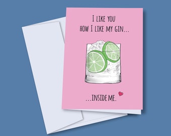 Gin Valentines Card - Romantic Gin card - Gin love - Gin lover - Gin Valentines, Gin birthday, Gin christmas, Funny gin card