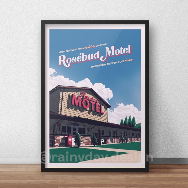 Affiche de voyage Rosebud Motel - Affiche de voyage vintage du comté d'Elmdale - Affiche de voyage TV -