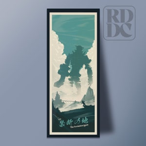 Poster di viaggio ispirato all'ombra del colosso - stampa artistica di giochi epici - Wander & Colossi - regalo per i fan dei videogiochi