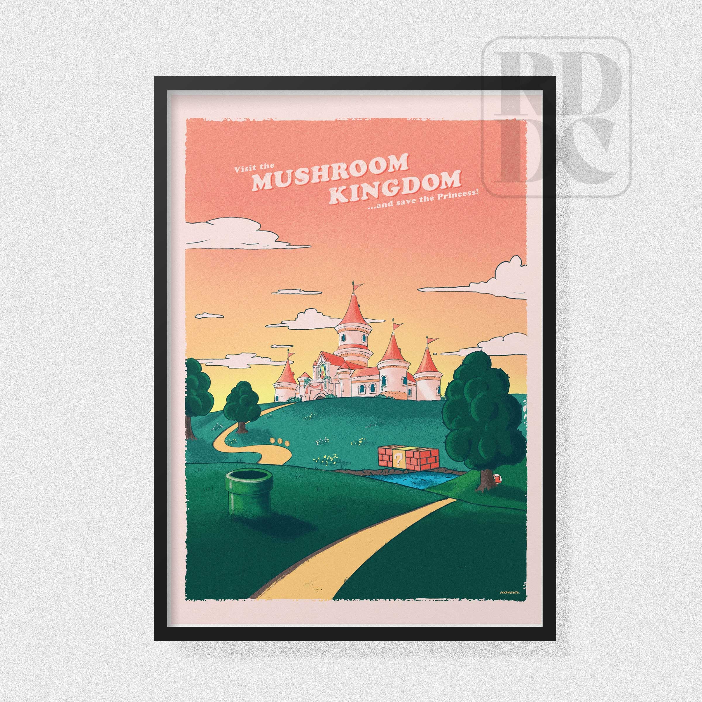 Pilz Königreich Reiseplakat - Vintage Reise Poster Kunst - Super Mario Poster Druck - Mario Poster
