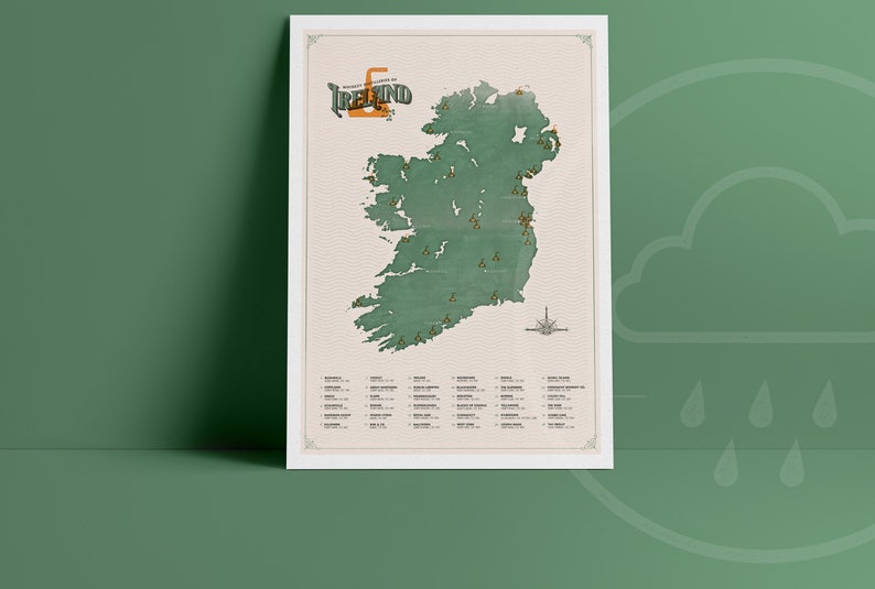 Whiskey Map of Ireland Whiskey Map Map Poster Art Vintage Travel Poster Art Minimalist Map Ireland Map Distillery Map image 2