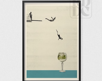 Gin Wandkunst – &#39;Dive&#39; Vintage Style Print • Bar & Hausbar Dekoration, Gin Liebhaber Geschenk UK und weltweit