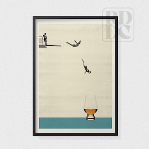 Whisky Wall Art – &#39;Dive&#39; Vintage Style Print • Bar and Home Bar Decor, Whisky Lover Gift UK & Worldwide