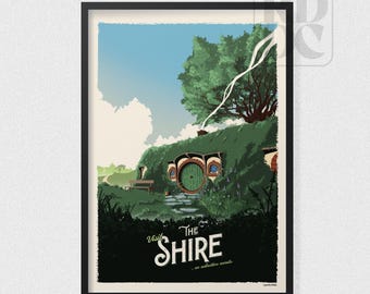 Das Auenland Reiseposter – Vintage Herr der Ringe Kunstdruck • Mittelerde Wanddekoration, Hobbingen Travel-Style Poster UK & Weltweit