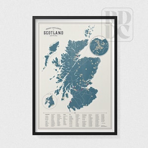 Carte du whisky de l'Écosse 2021 - carte du whisky écossais - carte, affiche d'art, affiche de voyage vintage - carte minimaliste - carte du whisky