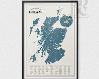 Mapa del whisky de Escocia: póster con mapa de destilerías, impresión artística de whisky escocés, regalo para amantes del whisky en el Reino Unido y en todo el mundo.
