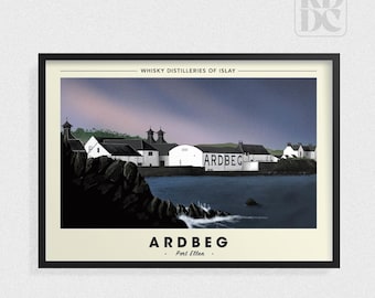 Impressão da Destilaria Ardbeg – Pôster Vintage de Whisky Escocês, Arte de Islay