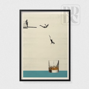 Whisky Wandkunst - 'DIVE' - Vintage-inspirierter Bourbon Poster | Perfekte Wandkunst für Whisky-Liebhaber | Bar Dekor