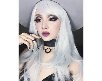 Women's white Wig, Long Stright Hair Wigs for Girl, Young Ladies Lolita Wigs,Stylish Cosplay Wigs