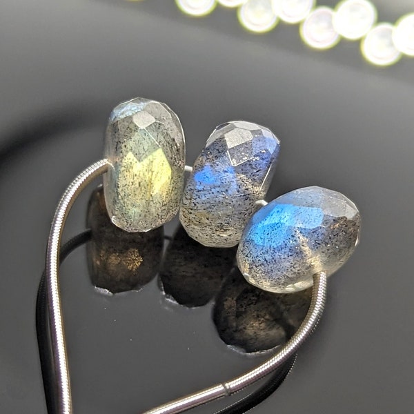 Rondelles à facettes en labradorite AAA+ : Ensemble de 3, taille 9,7 à 10 mm (diamètre)