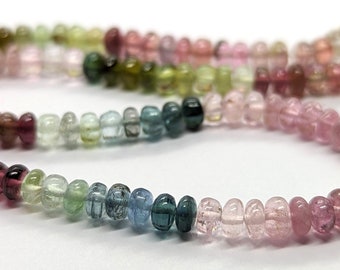 Rondelles lisses de tourmaline multicolore : brin de 15,5 cm, dimension de 4,2 mm à 4,5 mm (diamètre)