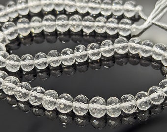 Rondelles micro-facettes en quartz cristal sur fil 20cm taille 4 à 4.7mm (diamètre)