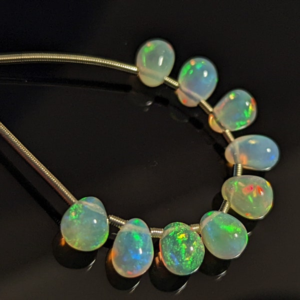 AAA+ Ethiopian Opal Smooth Teardrop Briolettes: Set of 9, size 4.5x5.5mm to 4.5x6mm