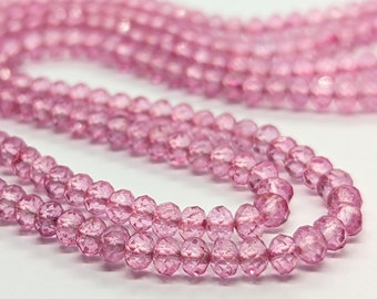 Pink Topaz Mikro-Facettierte Rondelle: Strang von 16cm, Größe 4 bis 4.2mm (Durchmesser)