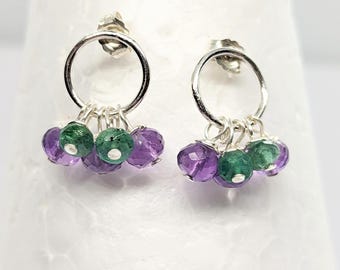 Oorbellen van smaragd en amethist van 925 sterlingzilver