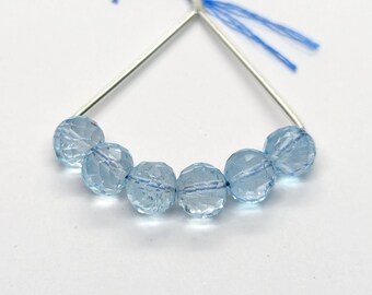 Cuentas redondas microfacetadas de topacio azul cielo: Juego de 6, tamaño de 6,2 a 6,3 mm.