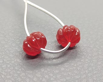 Cuentas talladas de cornalina AAA+ con forma de calabaza: Par, tamaño 8,5 x 6,3 mm