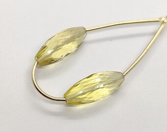 Cuentas Dholki microfacetadas de cuarzo limón AAA: Par, tamaño 6,4 x 15,7 mm
