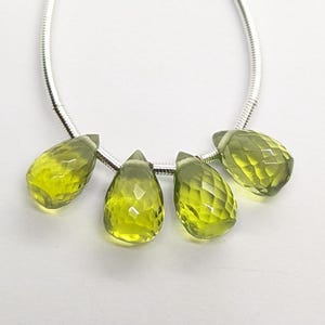 Peridot Micro-Faceted Teardrop Briolettes: Set of 4, size 4.6x7.5mm to 4.8x7.8mm