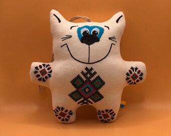 Ukrainian Embroidered Cat, Cotton Stuffed Toy