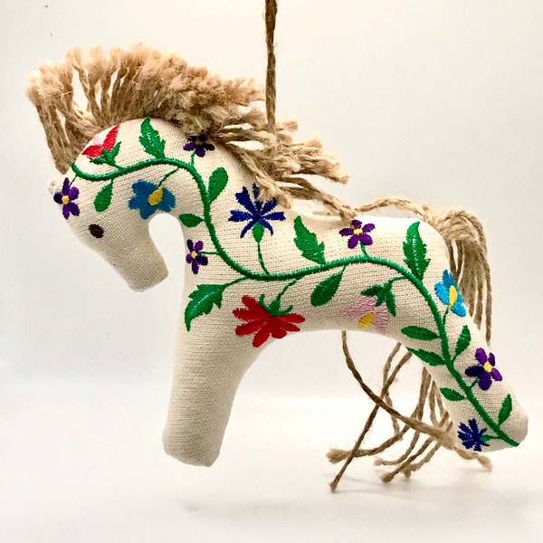 Embroidered Flower Horse Ornament: Cotton Christmas Decor