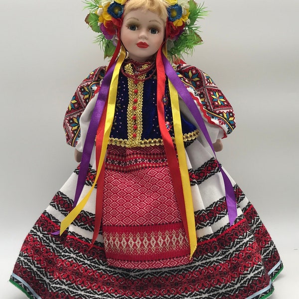 Handmade porcelain doll in Ukrainian costume