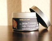 calm sleepy essential oil candle tin jar soy wax lavender eucalyptus peppermint Christmas gift 4 oz.