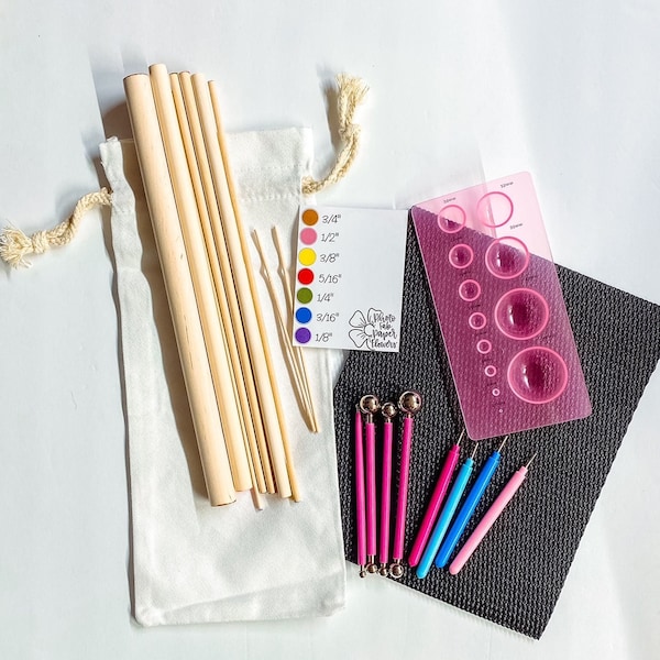 Paper Flower Starter Kit | Metal Ball Stylus | Paper Flower Tools | Round Wooden Dowels | Flower Shaping Mat | Slotted Quilling Tool