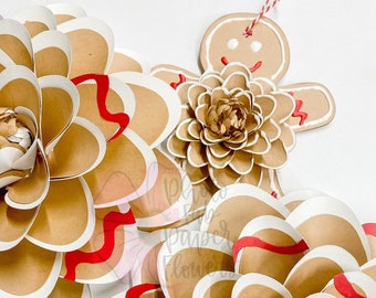 Gingerbread Mini Paper Flower Ornament Digital File | PNG | SVG | paper flower tutorial | paper flower | small paper flowers | template
