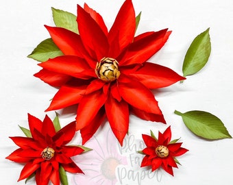 2022 Poinsettia Mini Paper Flower Digital File | PNG | SVG | PDF | paper flower tutorial | paper flower | small paper flowers | template