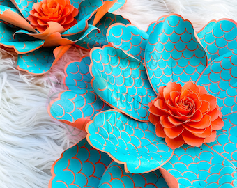 Large Mermaid Inspired Paper Flower Template Digital File | SVG DXF PNG | paper flower backdrop | giant paper flower | large paper flowers