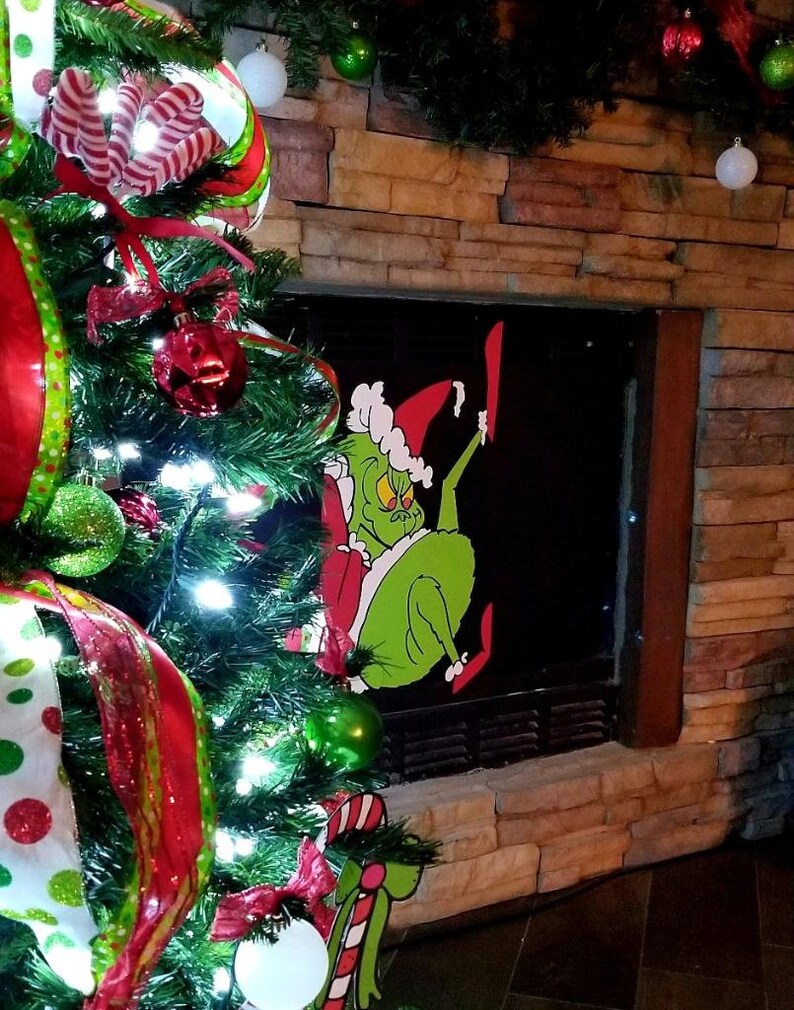 Grinch Christmas Decor Grinch in the Chimney Wall Decor Dr Etsy