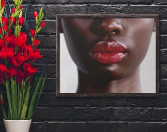 Labios Rojos, Afro American Wall Art Prints, Black Girl Magic, Black Art, Bedroom Wall Art, Afrocentric Female Portrait Art