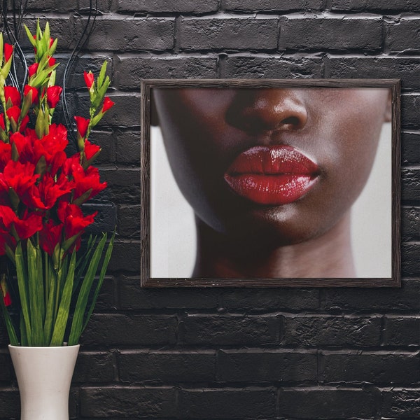 Red Lips,African American Wall Art Prints, Black Girl Magic, Black Art, Bedroom Wall Art, Afrocentric Female Portrait Art