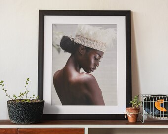 Diosa negra, estampados de arte de pared afroamericana, magia de la chica negra, arte negro, arte de la pared del dormitorio, arte del retrato femenino afrocéntrico