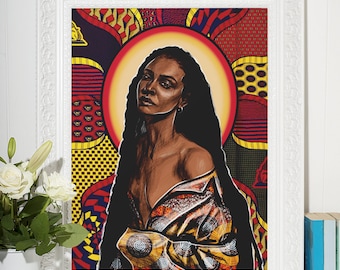 Diosa del Sol, afroamericanos de arte de pared impresiones, negro chica magia, arte negro, arte de la pared del dormitorio, arte de retrato femenino afrocéntrico