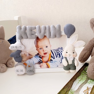 Personalized name photo frame in rabbit style Baby photo frame newborn gift Bunny baby room decor Woodland nursery decor Bunny gift baby boy