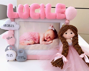 Personalized princess gift Cute decor newborn girl Idea gift for princess birthday party Nursery table decor girl room Newborn picture frame