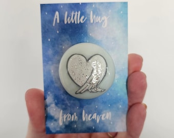 A little hug from heaven, sparkly heart angel wings keepsake pebble, lost loved ones gift, memory box, comfort stone, heavenly birthday